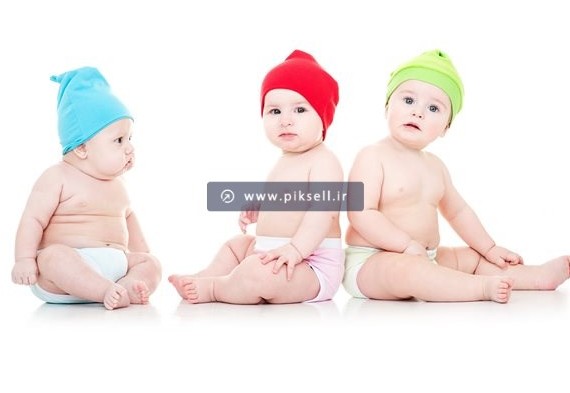 عکس با کیفیت از نوزادان بامزه چشم رنگی با کلاه های رنگارنگ