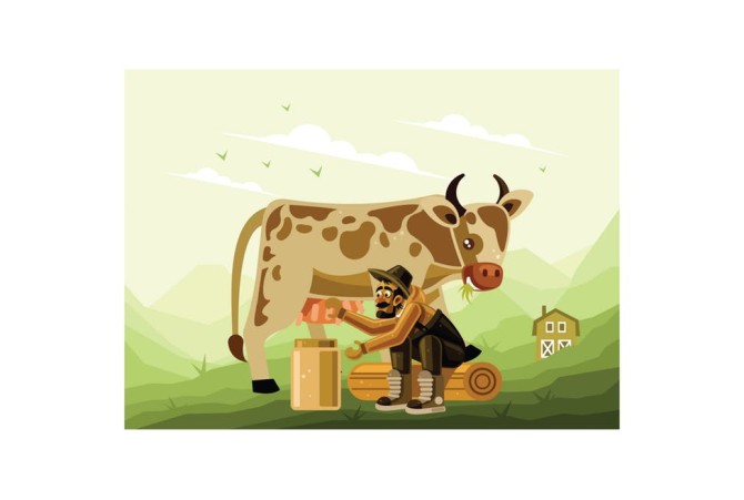 تصویر وکتور کشاورز در حال دوشیدن گاو | پی‌پی‌تی المنت| ابزارهای ...