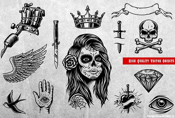 طرح لایه‌باز تتو Tattoo (با فرمت‌های مختلف) - ویراش آسان - چهارگوش