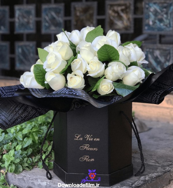 خرید آنلاین باکس گل تسلیت با گلهای رز سفید| سفارش آنلاین باکس گل