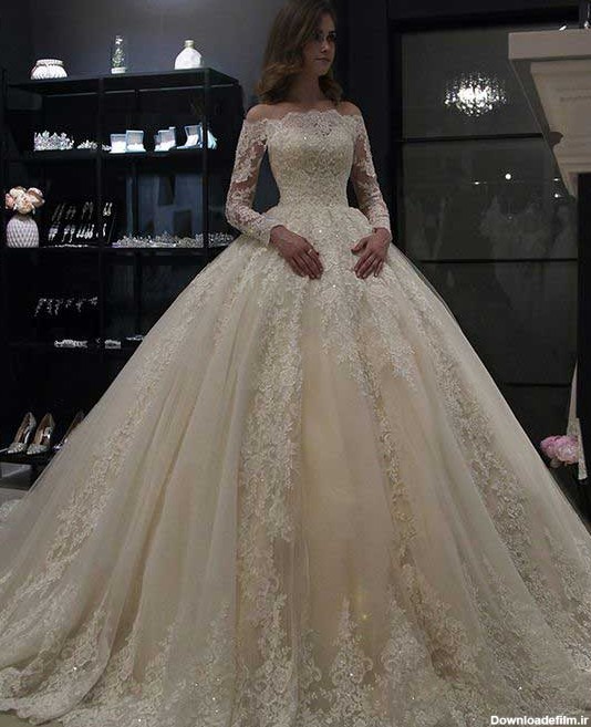 عکس لباس عروس شیک استین دار