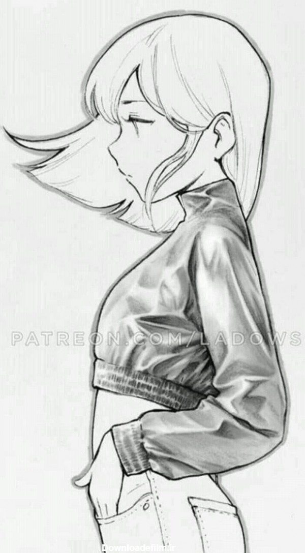 نقاشی دختر انیمه ای سیاه و سفید - عکس ویسگون