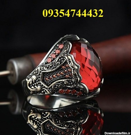 انگشتر مردانه نقره شیک با سنگ طرح یاقوت قرمز - جواهری پدیده
