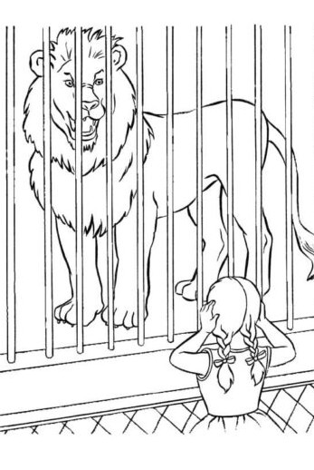 نقاشی شیر کودکانه سلطان جنگل در قفس ساده و راحت