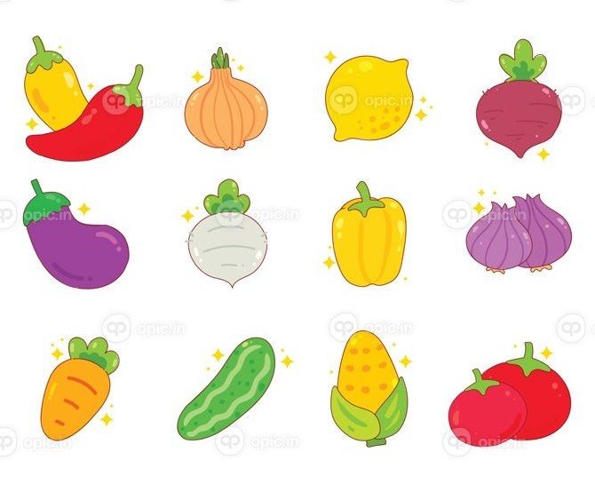 دانلود وکتور سبزیجات تازه کارتون غذای سالم ست کارتون طراحی شده با ...