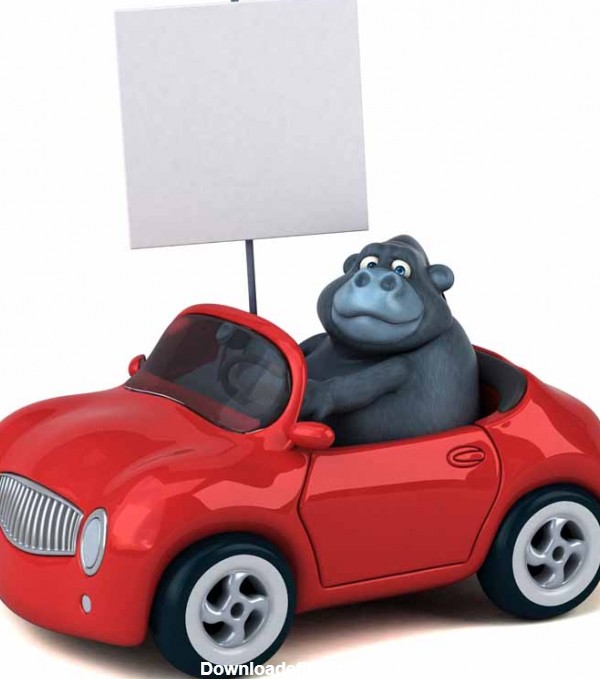 عکس کارتونی گوریل و ماشین سواری