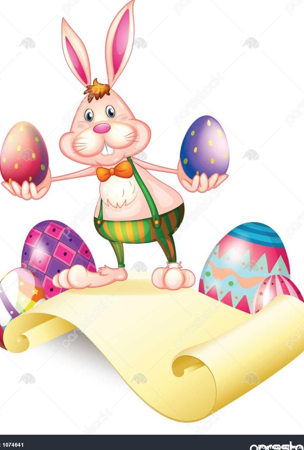 تصویر از یک خرگوش برگزاری دو تخم مرغ عید پاک در یک پس زمینه سفید ...