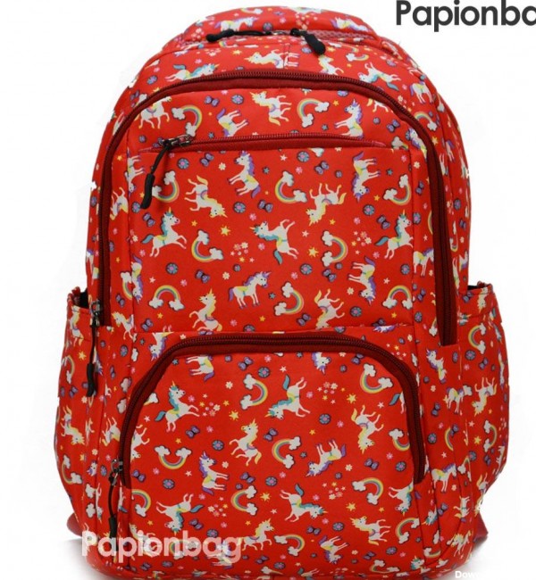 کیف مدرسه دخترانه قرمز طرح یونیکورن یا اسب شاخدار کد118