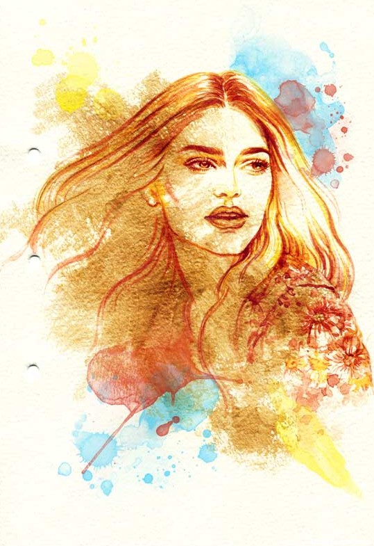 دانلود تصویر نقاشی چهره دختر با رنگ طلایی