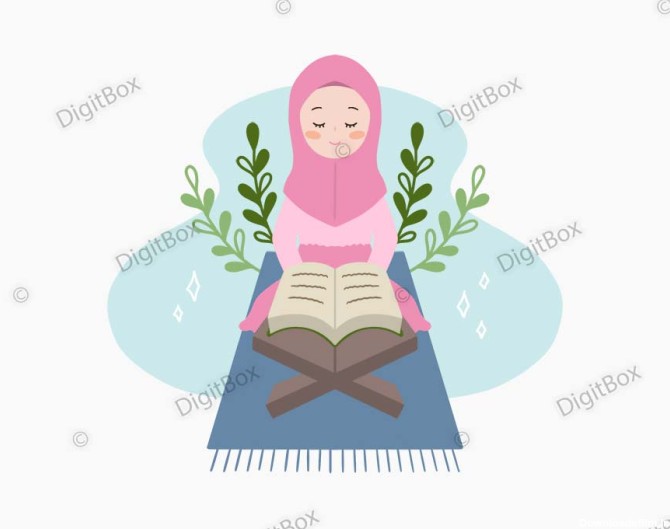 عکس دختر در حال قرآن خواندن کارتونی - دیجیت باکس - DigitBox