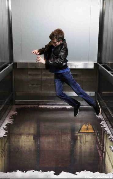 نقاشی های سه بعدی ترسناک در کف آسانسور