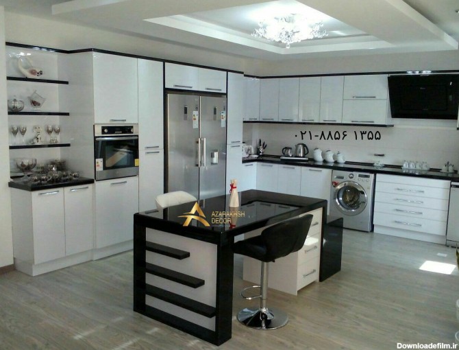 مدل کابینت آشپزخانه سفید و مشکی