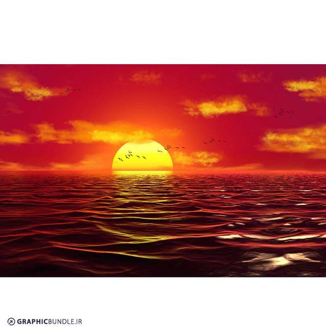 عکس پوستر دیواری با طرح منظره غروب خورشید در دریا