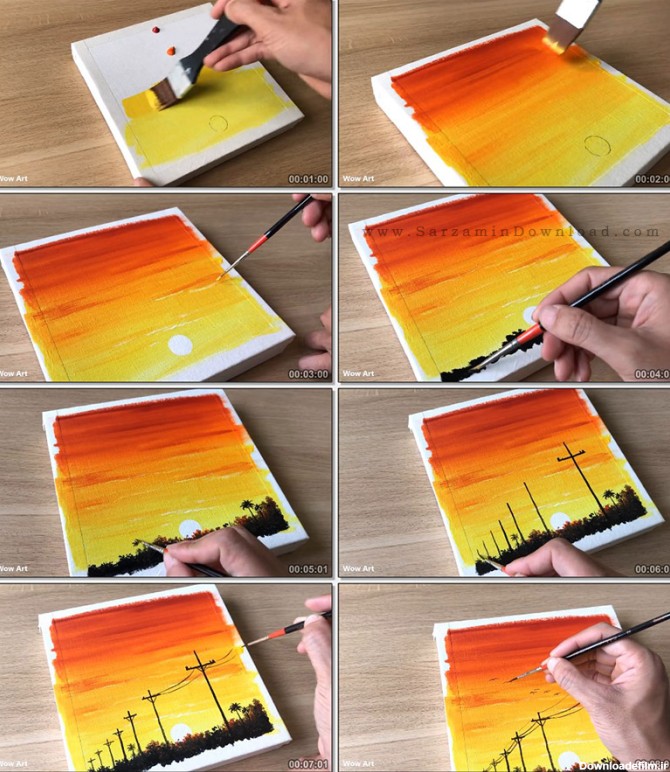 دانلود آموزش نقاشی منظره غروب خورشید با رنگ روغن (فیلم آموزشی)