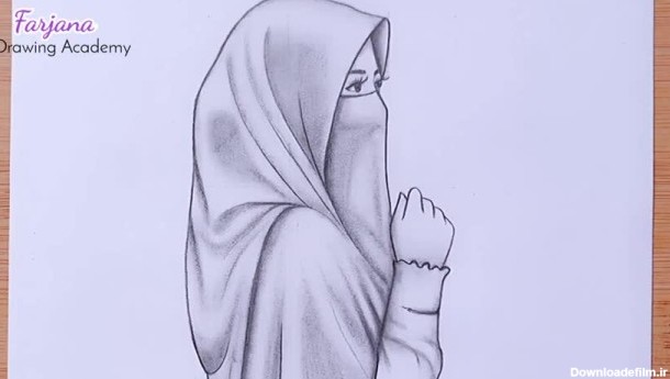 آموزش طراحی یک دختر با حجاب طرح مداد