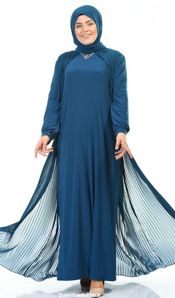 لباس مجلسی با حجاب رنگ آبی