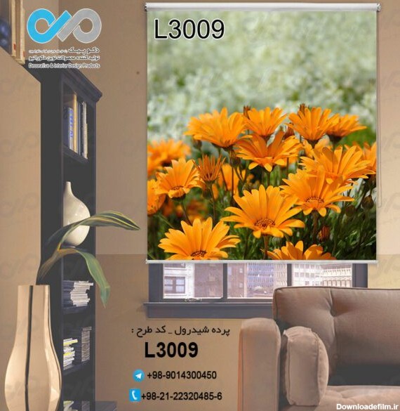 پرده شیدرول تصویری با تصویر گل های نارنجی -کدL3009
