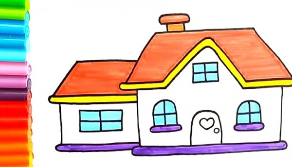 آموزش نقاشی کودکانه | نقاشی زیبای خانه ویلایی