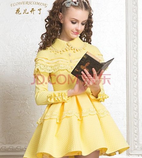 لباس مجلسی عروسکی کوتاه زرد دخترانه آستین دار