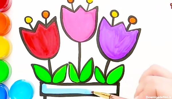اموزش نقاشی و رنگ امیزی گل لاله برای کودکان