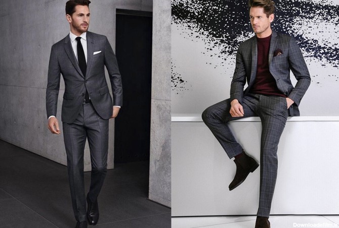 کت و شلوار مردانه رنگ خاکستری زغالی