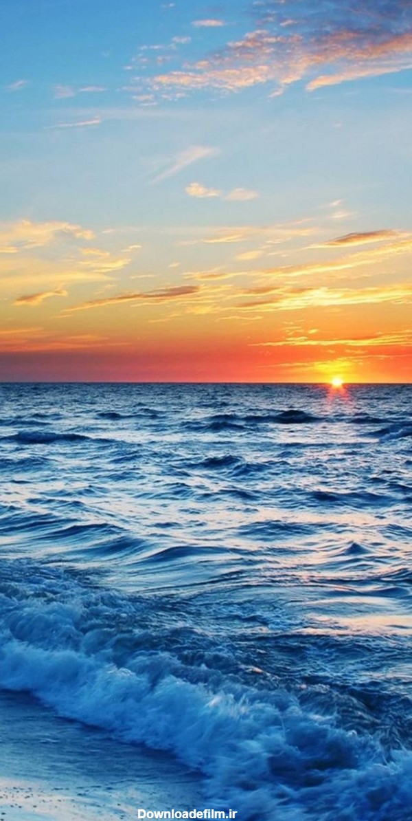 عکس زمینه غروب آفتاب اقیانوس آبی و طلایی پس زمینه | والپیپر گرام