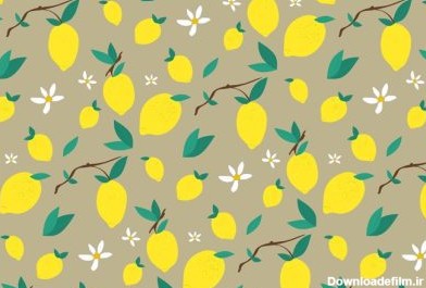 دانلود وکتور پترن پرنعمت زیبا از گل های لیموی زرد برگ های سبز روی شاخه درخت بافت تابستانی با پس زمینه خنثی میوه مرکبات ایزوله آیکون وکتور میوه تصویر با دست طراحی شده قدیمی