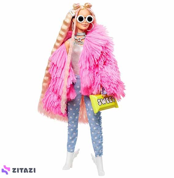 عروسک باربی با ژاکت صورتی مدل Barbie Extra Doll Fluffy Pink Jacket