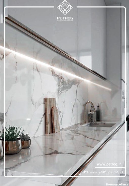 کابینت های گلاس سفید اکلیلی | زیباترین مدل های کابینت هایگلاس اکلیلی