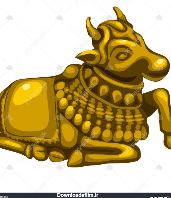 تندیس طلایی گاو یا گاو جدا شده بر روی زمینه سفید گوساله طلایی ...
