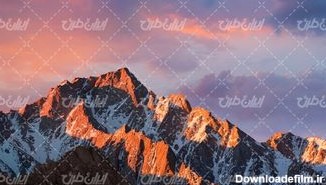 تصویر با کیفیت منظره زیبای غروب آفتاب همراه با چشم انداز زیبای کوه و برف