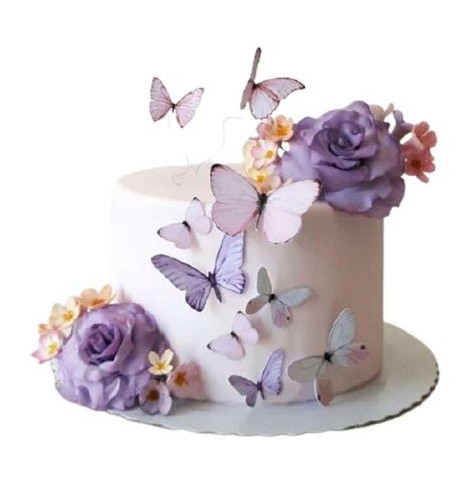 کیک پروانه و گل رز بنفش کیک تهران
