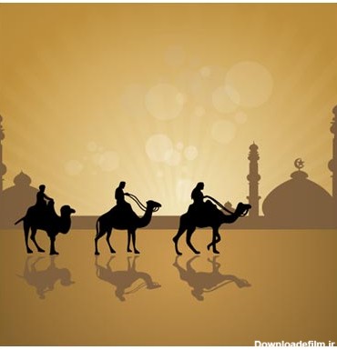 دانلود وکتور پس زمینه کارتونی اعراب بادیه نشین (شتر سواران)(Camels Vector Background)