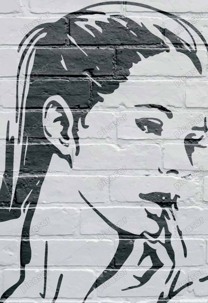 وکتور نقاشی چهره زن جوان روی دیوار طرح دیوارنگاری گرافیتی هنر شهری ...