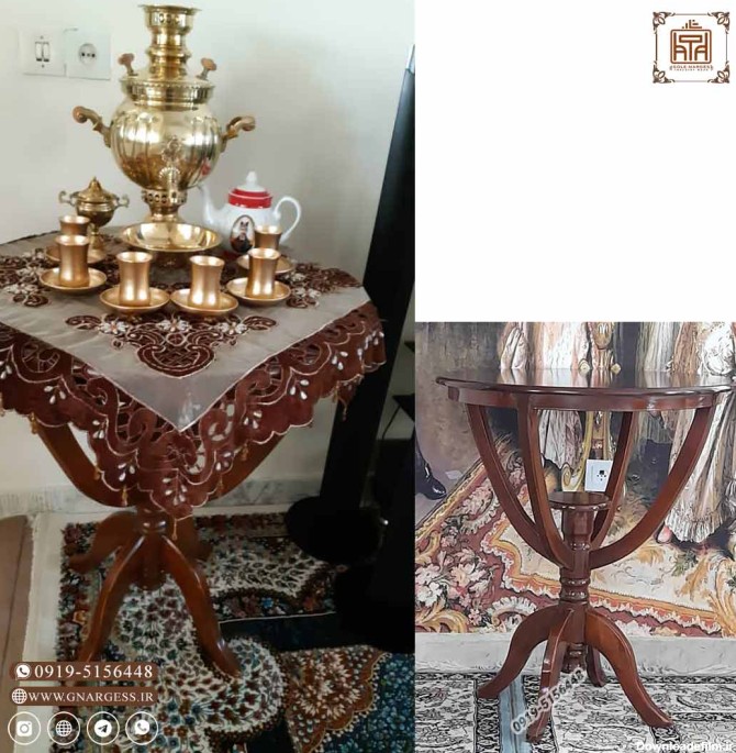 میز خاطره معرق چوبی ارکیده مدل پایه خمره ایی - میز نهار خوری گل نرگس