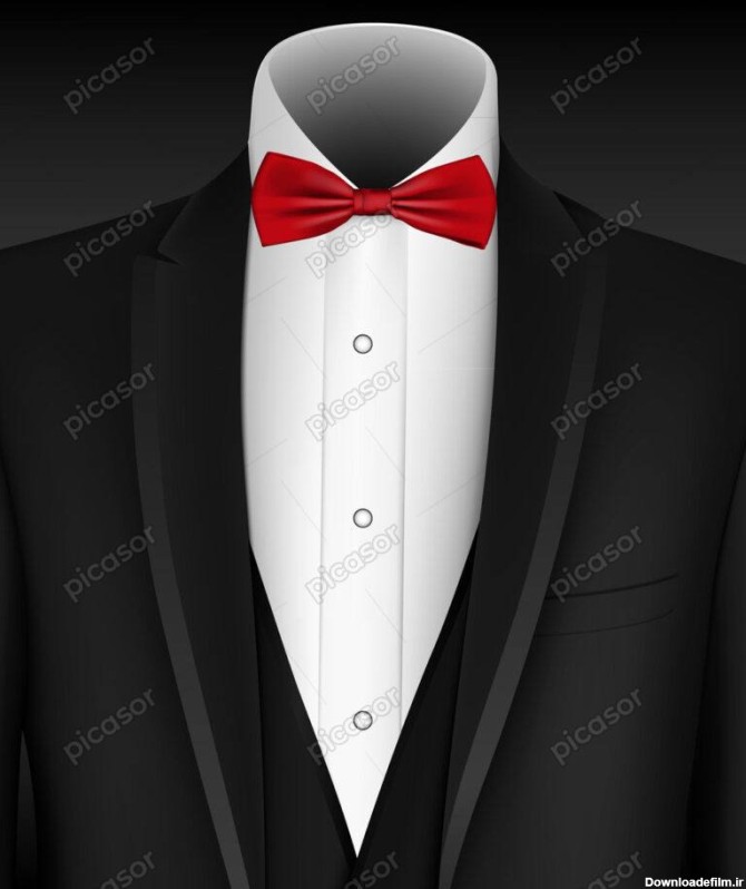 وکتور کت مردانه لباس سفید پاپیون قرمز - وکتور ست لباس رسمی مردانه
