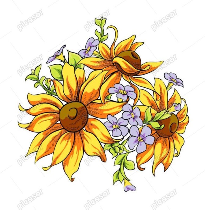 وکتور نقاشی گلهای زرد و بنفش