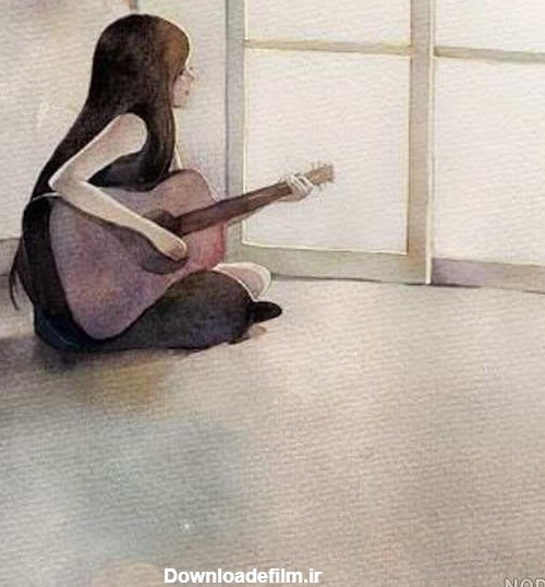 عکس نقاشی دختر با گیتار