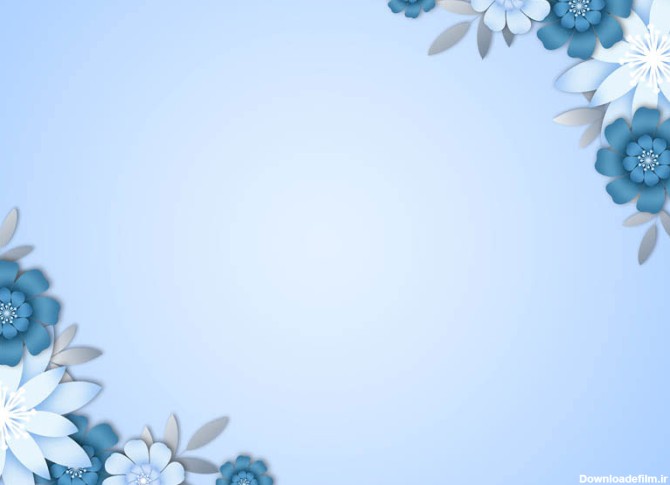 طرح لایه باز پس زمینه آبی با حاشیه گل های سفید و آبی