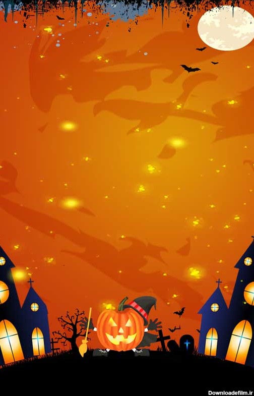 طرح پس زمینه نارنجی با طرح هالووین | تیک طرح مرجع گرافیک ایران