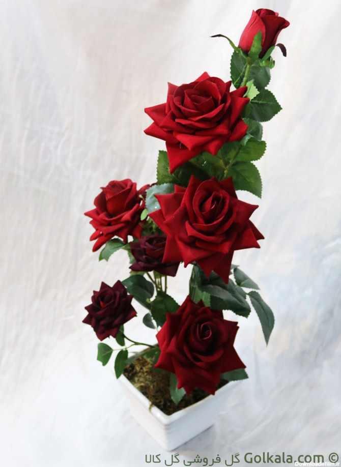 گلدان گل رز سرخ لمسی 8 شاخه | گل فروشی گل کالا | 65 هزار تومان