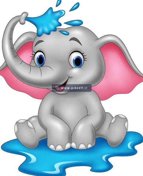 وکتور لایه باز با طرح کارتونی فیل در حال آب بازی