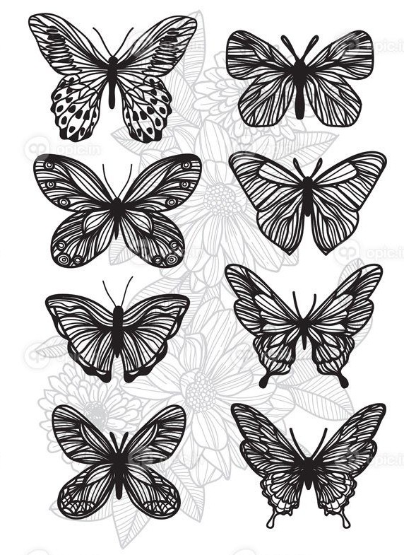 وکتور خالکوبی هنر پروانه طراحی و طرح ست تصویر هنر خط سیاه جدا شده ...