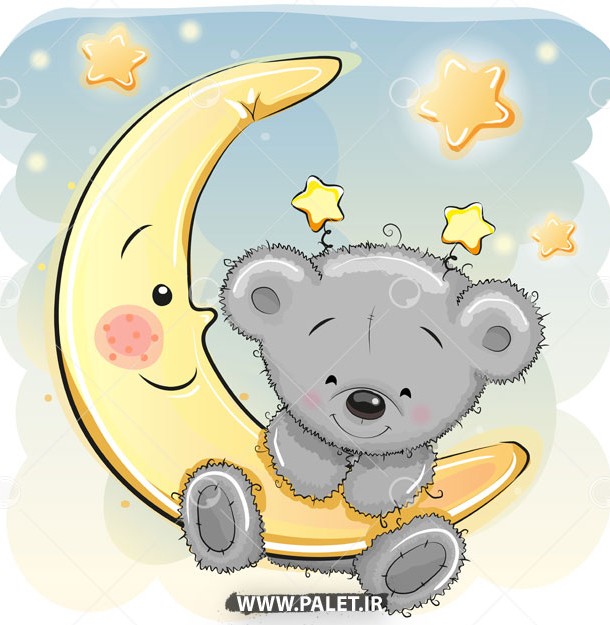 دانلود وکتور خرس کارتونی و ماه زیبا