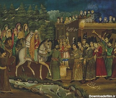 نقاشی عروسی ناصرالدین‌ شاه با جیران، اثر حسین قوللر آقاسی