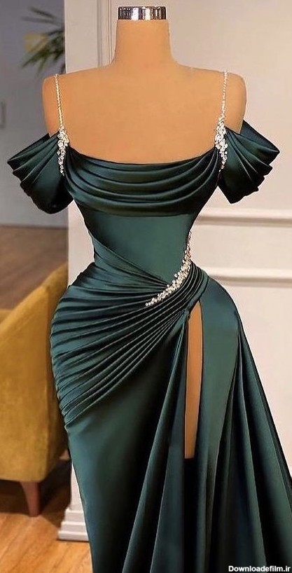 لباس مجلسی زنانه پرنسسی ساتن ابریشم سبز آبی