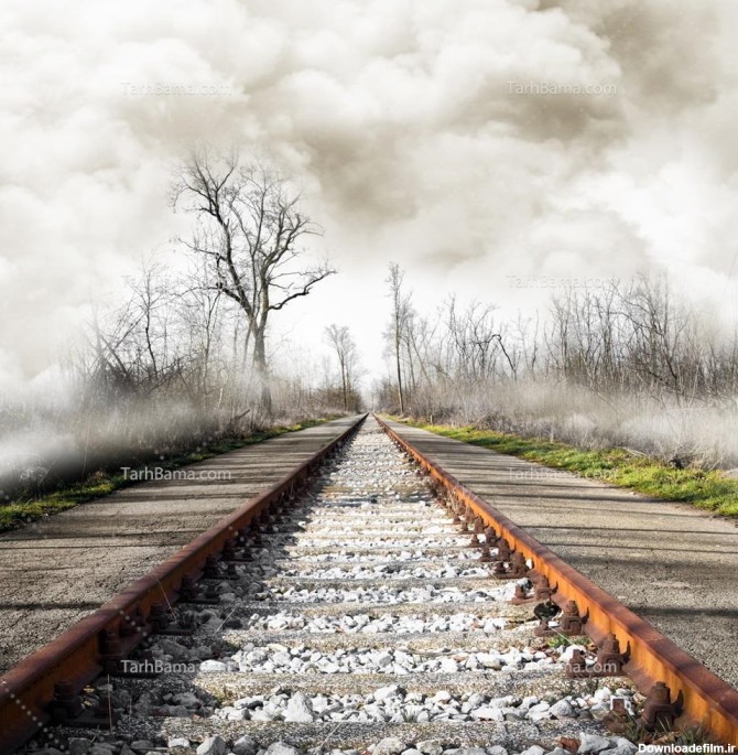 تصویر با کیفیت ریل قطار و هوای مه آلود