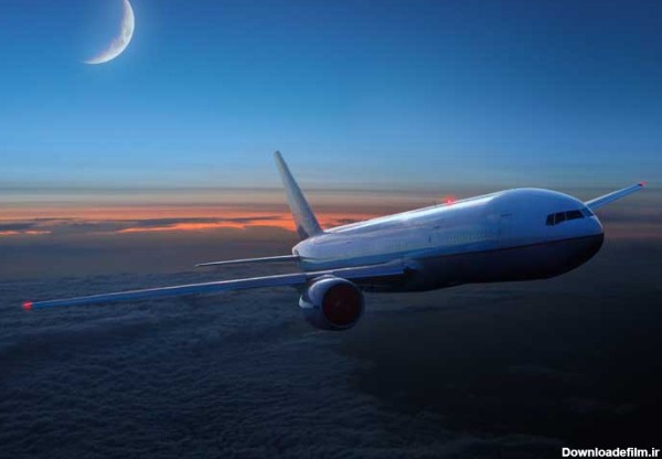 تصویر باکیفیت هواپیما زیر نور ماه