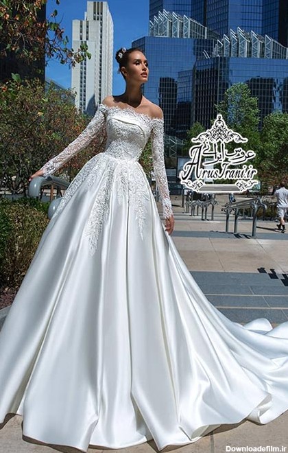 گالری لباس عروس پف دار یقه قایقی 2019