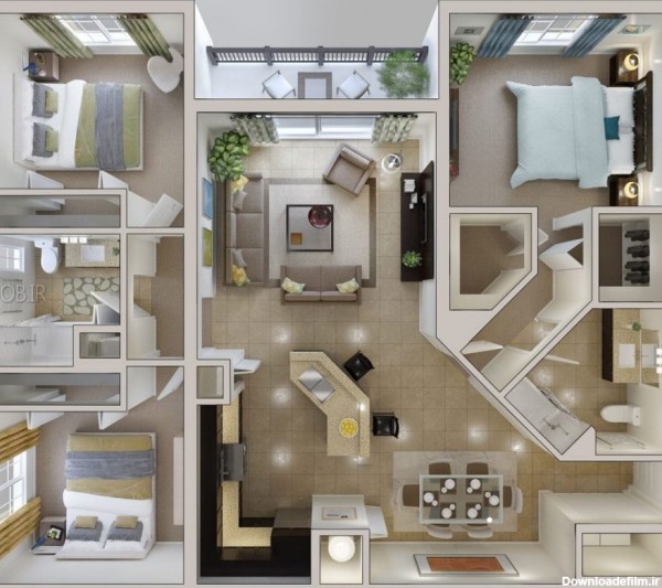 دانلود رایگان ۵۱ نقشه ساختمان سه خوابه ویلایی و آپارتمانی ۳D!
